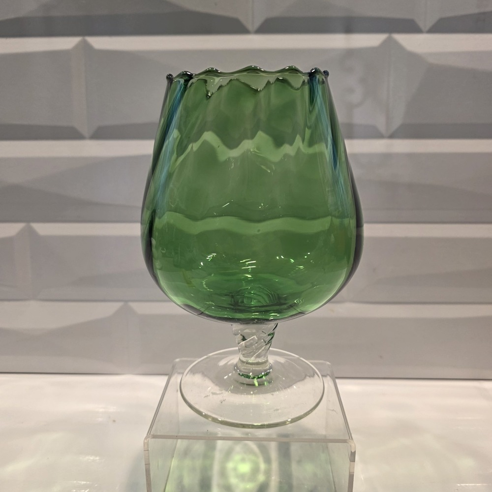MCM Empoli‎ Green Swirl Optic Blown Art Glass Brandy Snifter Bar Decor